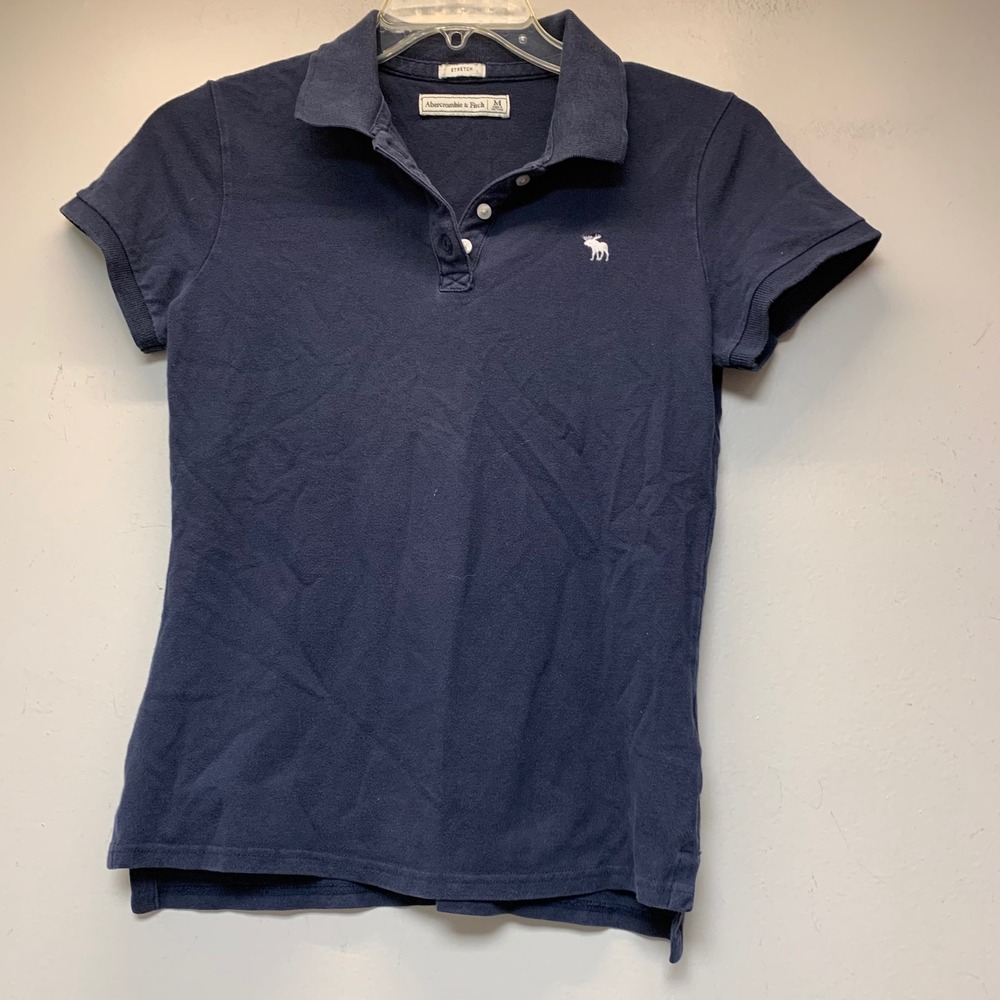 Abercrombie & Fitch Polo Shirt Womens M Navy Blue Excellent Stretch Logo 15173
